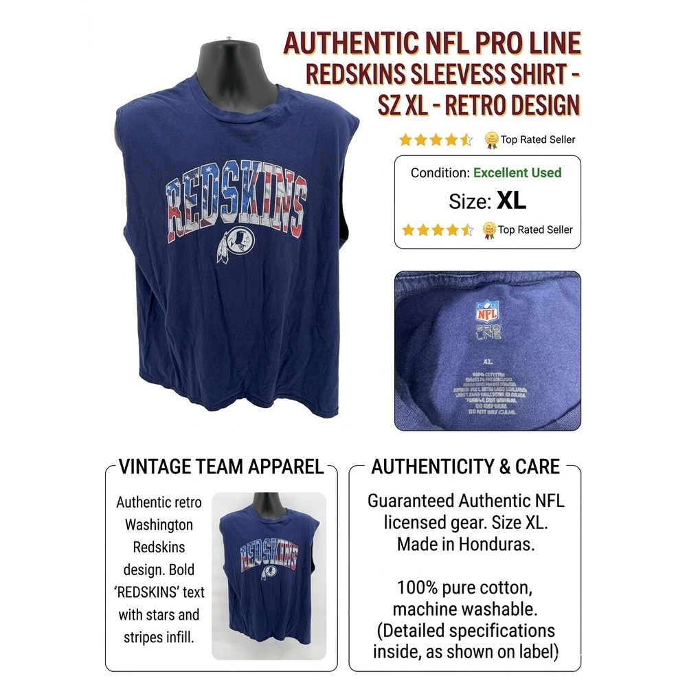 Vintage Washington‎ Redskins NFL Pro Line Sleeveless Shirt T-Shirt Blue Mens XL